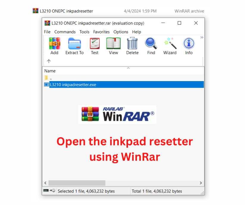 1. Open the inkpad resetter using Winrar