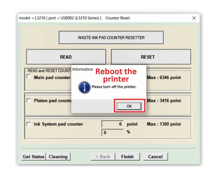 10. Reboot the printer