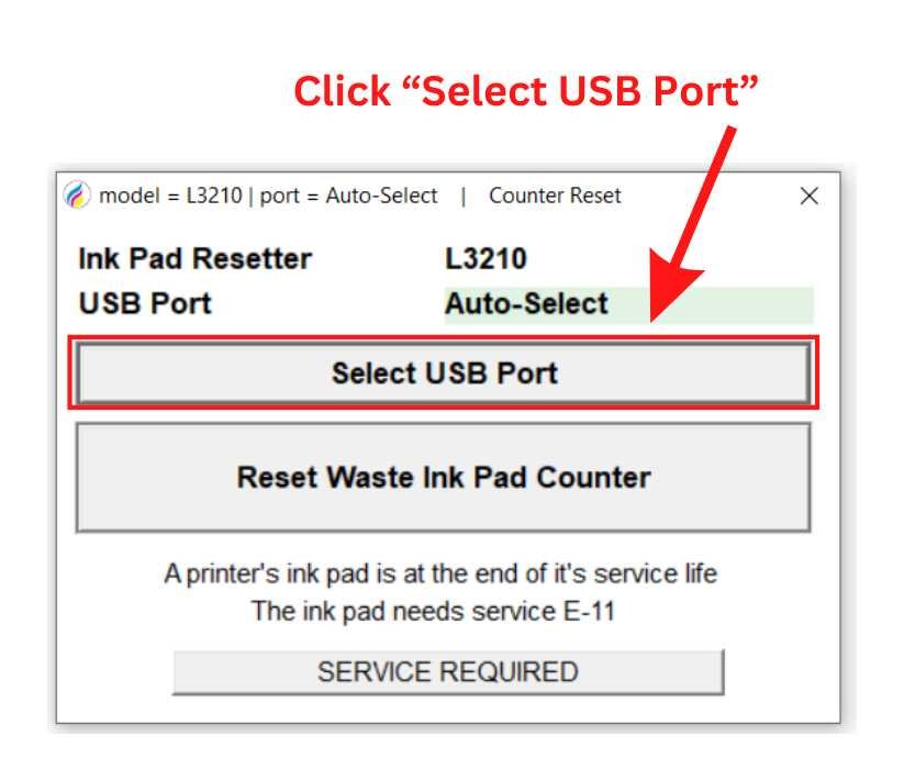 3. Click “Select USB Port”