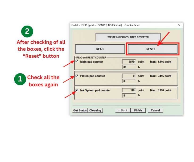 8. Check all the boxes again. After checking of all the boxes, click the “Reset” button